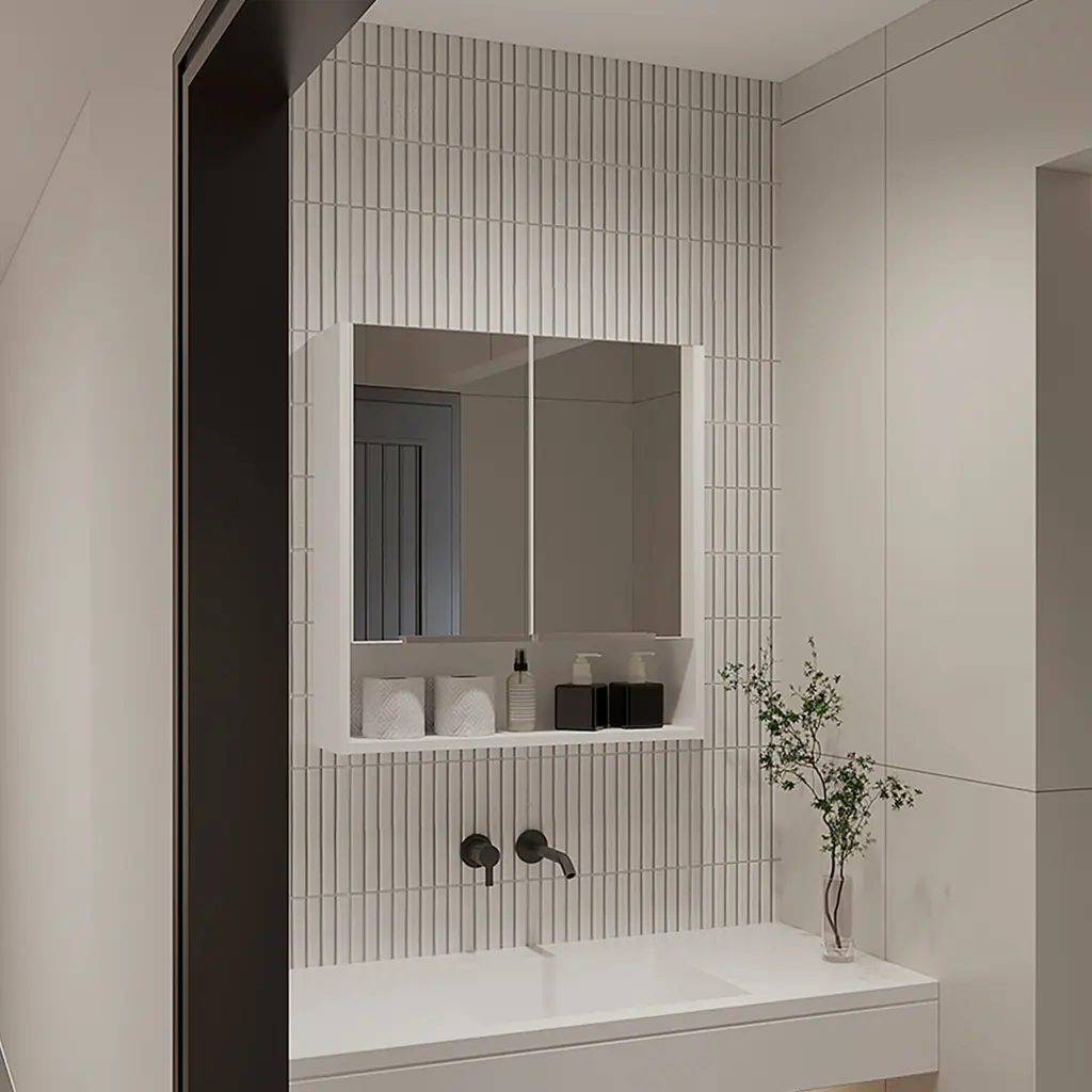 Ozark 24 Inch Medicine Cabinet Mirror and Shelf White Finish Bathroom fm furniture