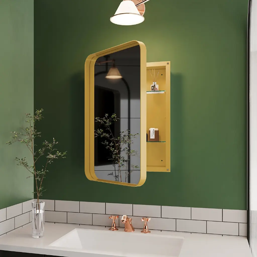 16x24 Inch Recessed Metal Framed Medicine Cabinet Mirror Adjustable Bathroom Storage fs furniture