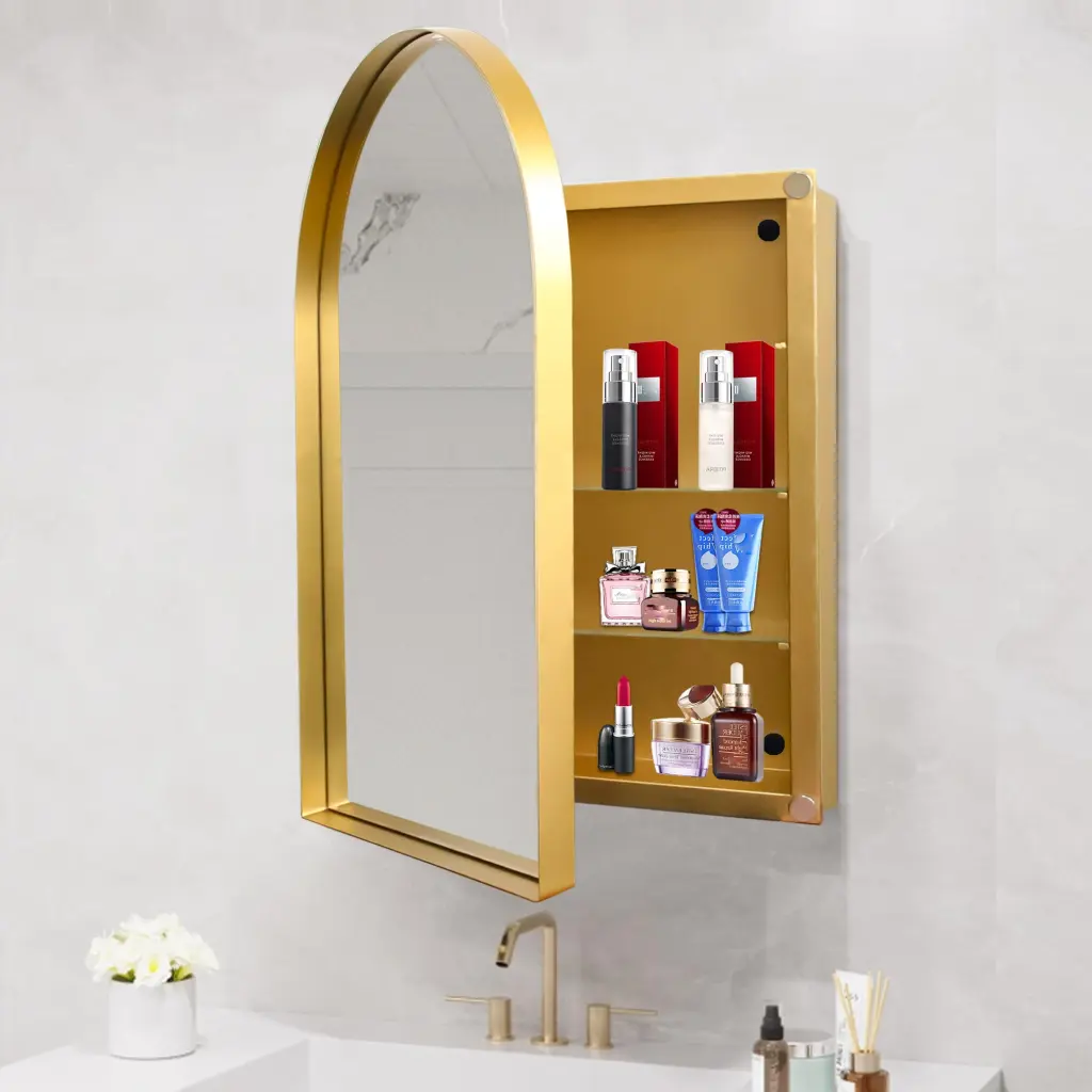24x36 Inch Arched Recessed Medicine Cabinet Metal Framed fs furniture