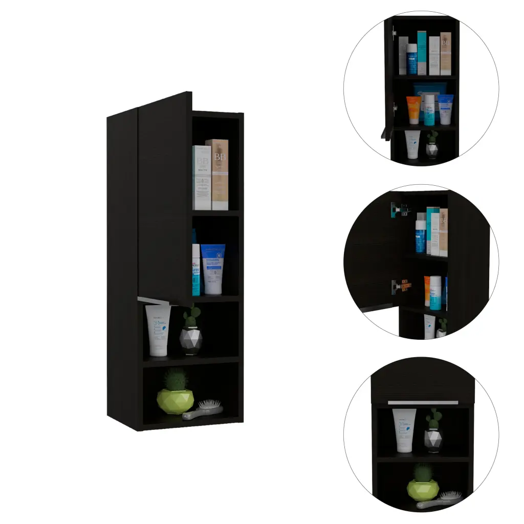 Black Wengue Rectangle 2 Shelf Medicine Cabinet Black Particle Board furniture max