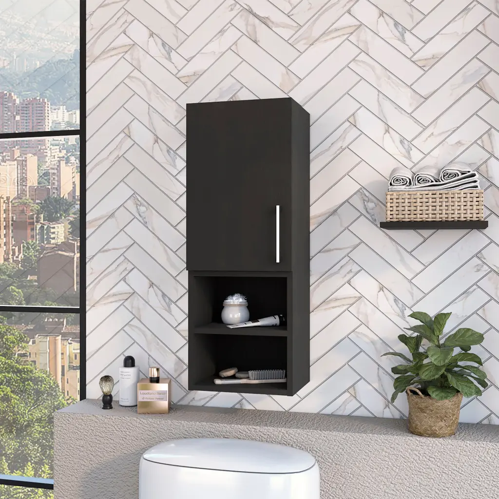 Black Wengue 2 Shelf Medicine Cabinet Black Particle Board Bathroom Storage furniture max