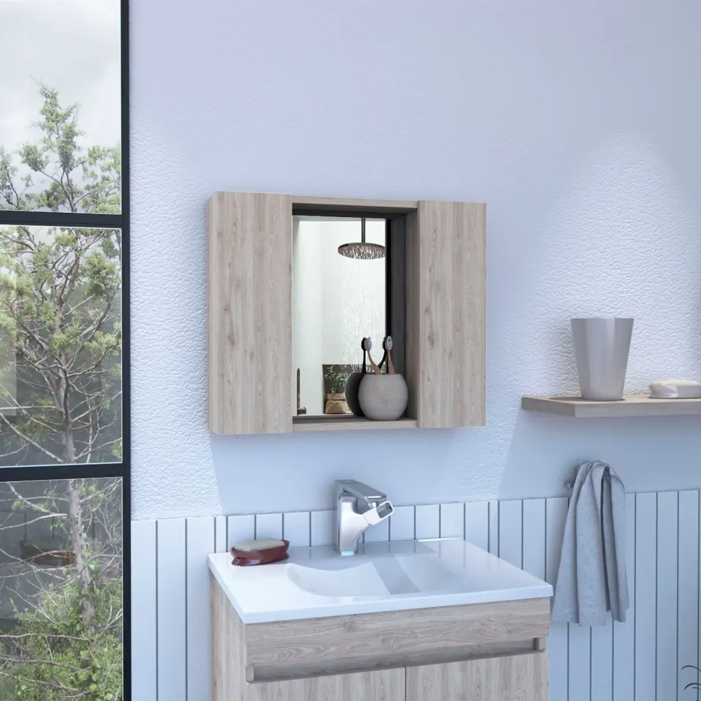 Ellegrini 1 Drawer Medicine Cabinet Light Grey Particle Board furniture max