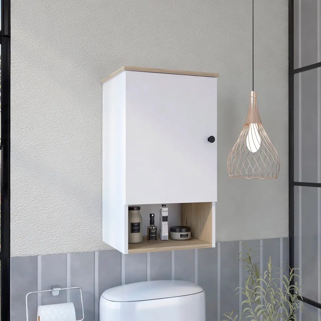 Light Oak And White 1 Shelf Medicine Cabinet White Particle Board furniture max