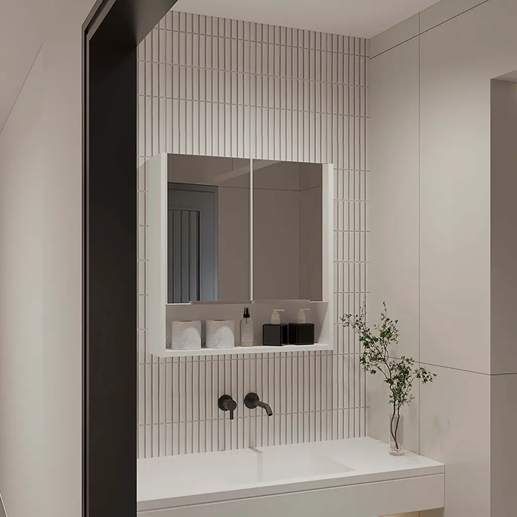 Manchester Rectangle Medicine Cabinet Mirror White Particle Board Bathroom Storage furniture max