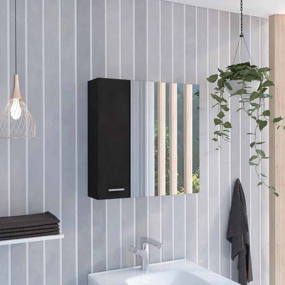 4 Shelf Bathroom Medicine Cabinet Mirror Black Particle Board furniture max