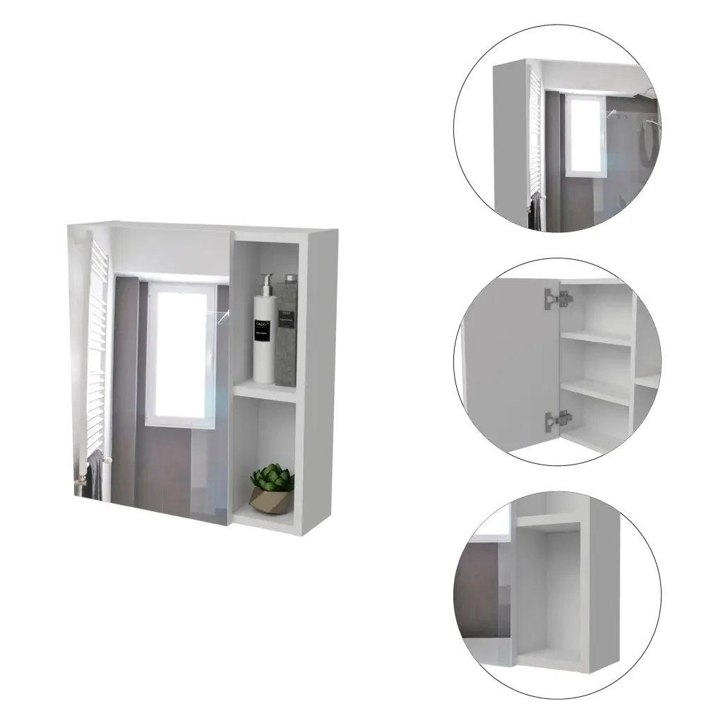 Whirlwind 1 Shelf Rectangle Medicine Cabinet Mirror White furniture max