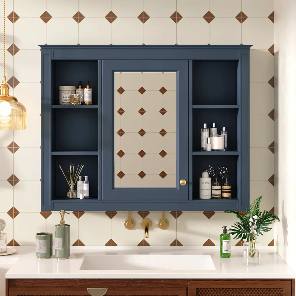 35 X 27.5 Inch Wall Mounted Medicine Cabinet Bathroom Storage Mirror Shelves rnb