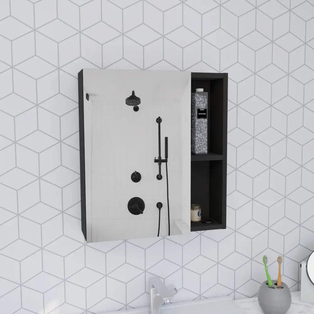 Medicine 19H Single Door Cabinet Mirror Five Interior Shelves White rta mubles colombia
