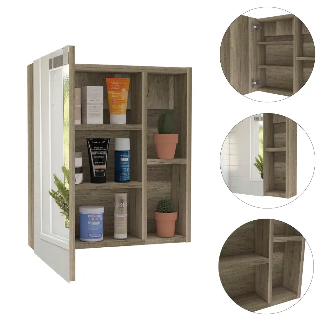 Clifton Medicine Cabinet Mirror Five Internal Shelves Pine Finish treevol furniture