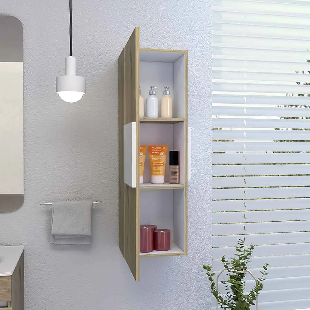 Medicine Cabinet Artic Three Shelves Single Door White Light Oak Finish Bathroom Storage treevol furniture