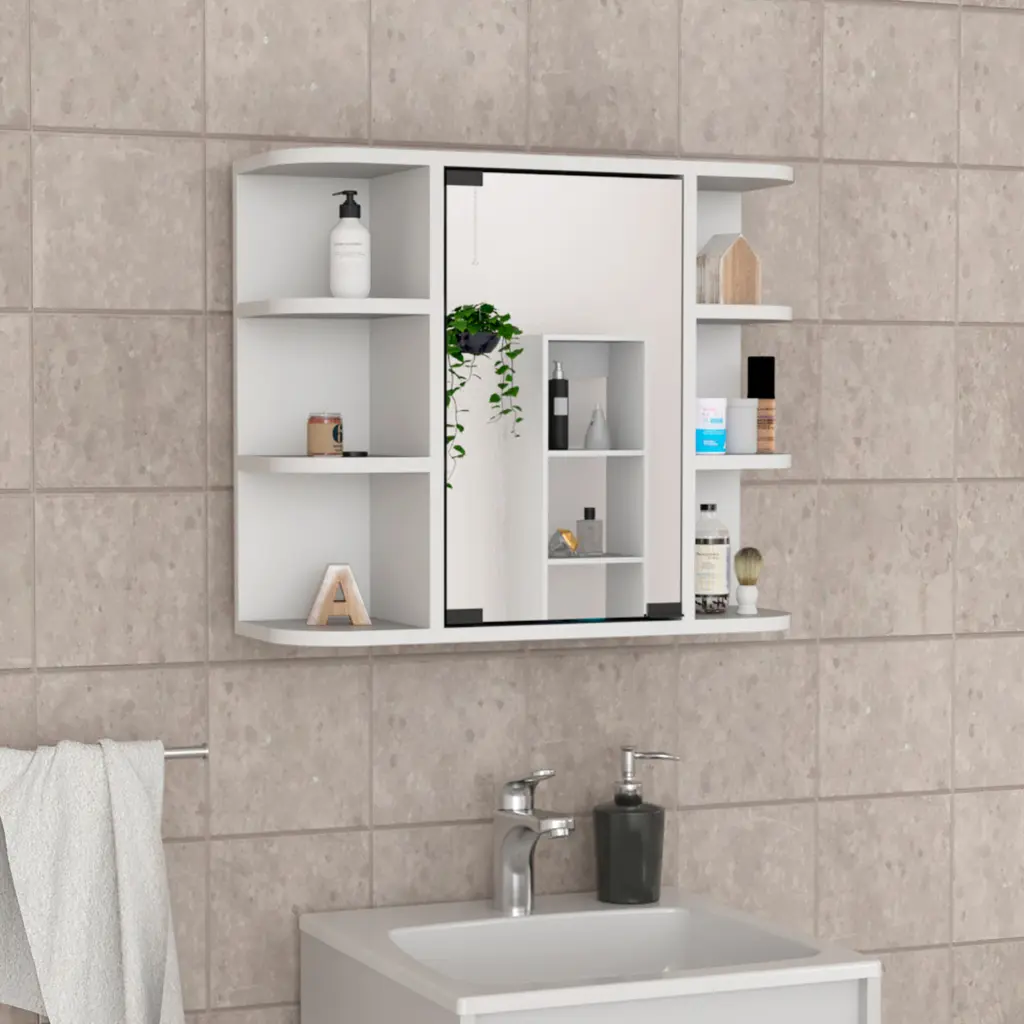 Medicine Cabinet Milano Six External Shelves Mirror White Finish treevol furniture
