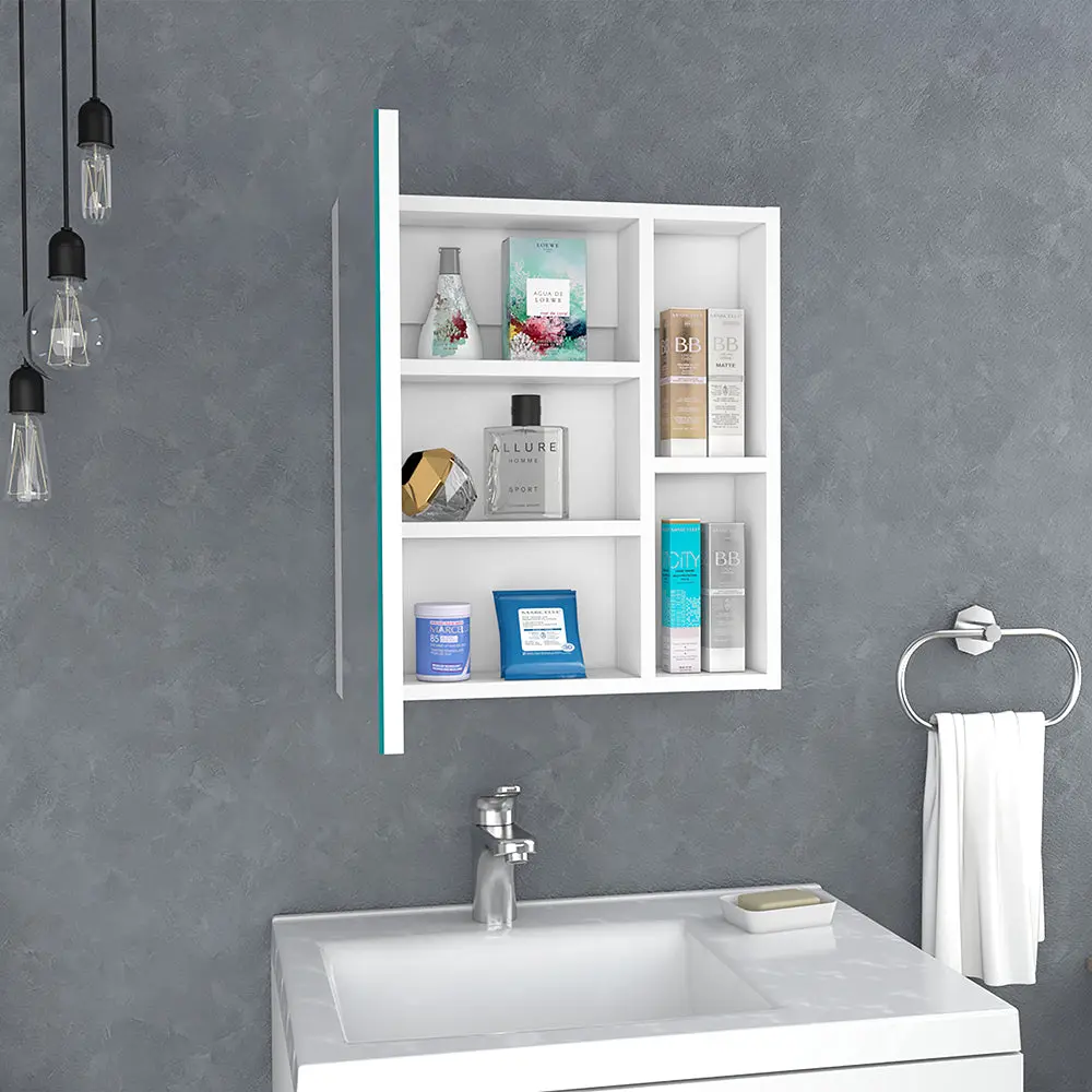 Medicine Cabinet Mirror Clifton Five Internal Shelves White Finish treevol furniture