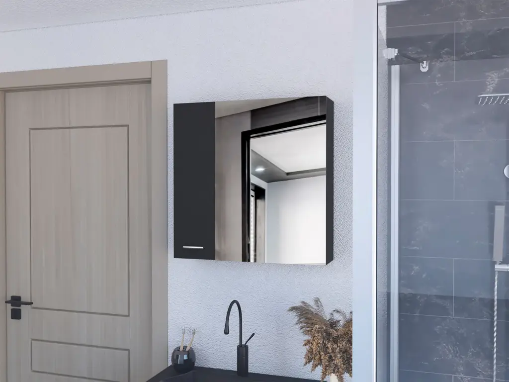 Medicine Cabinet Prague Four Internal Shelves Single Door Black treevol furniture