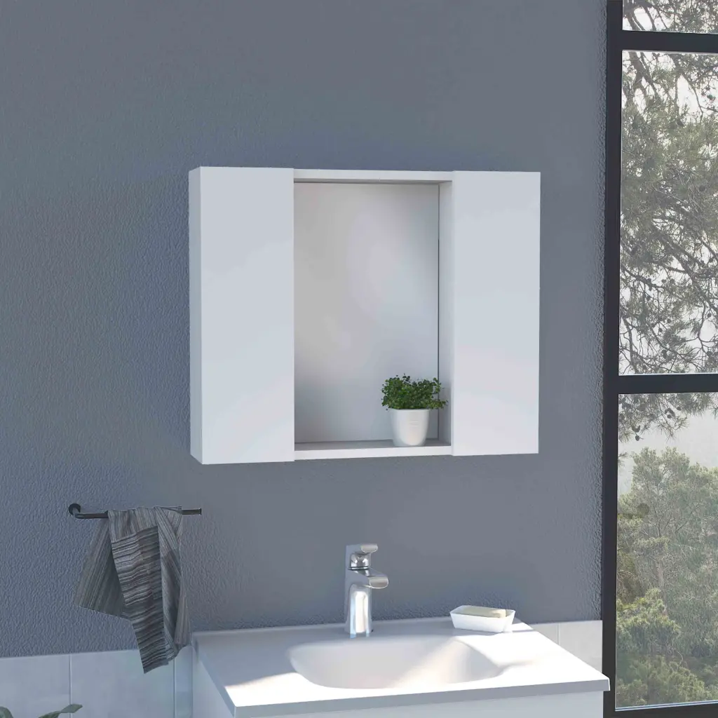Artemisa Medicine Cabinet - Double Door Mirror External Shelf White tuhome