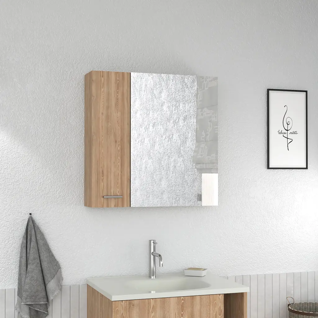 Sines Medicine Cabinet Four Internal Shelves Single Door Pine Beige tuhome