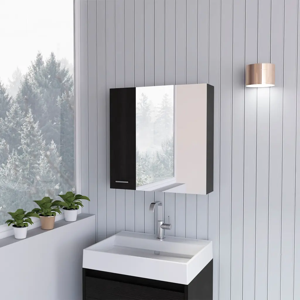 Sines Medicine Cabinet Four Shelves Double Door Black tuhome