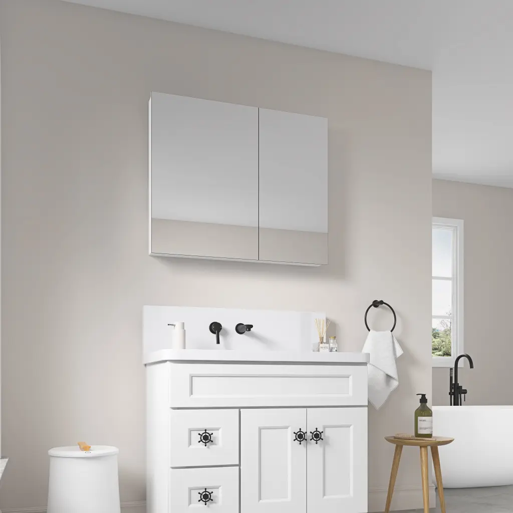 36 W x 30 H Surface Frameless Mirror Medicine Cabinet, Beveled Edge Bathroom Storage w1272-deen