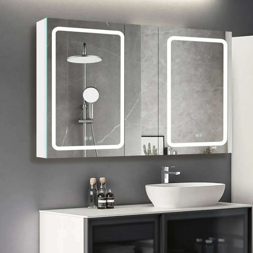 50X30 Inch LED Bathroom Medicine Cabinet Double Door and Surface Mount w995 bestgo