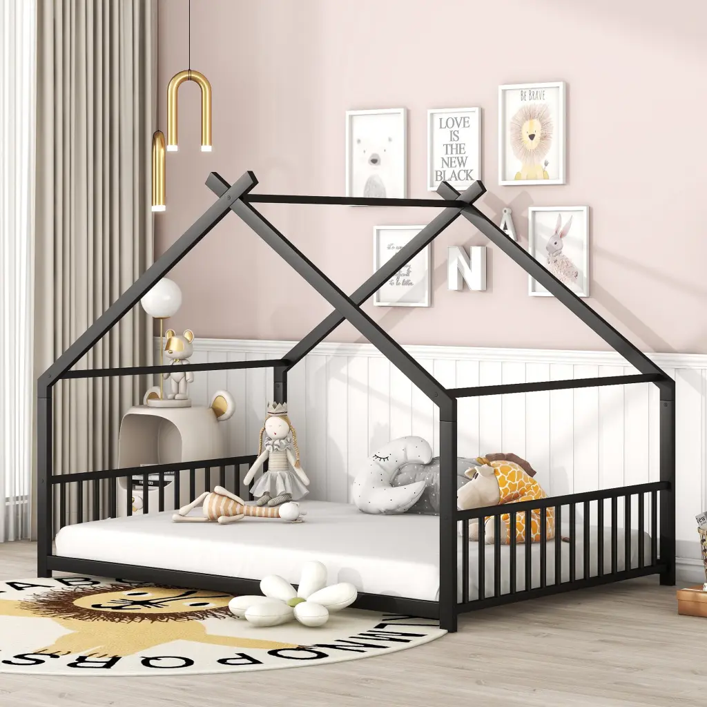 Full Size Metal Bed Frame Black Sturdy Platform Base No Box Spring Needed lucky world