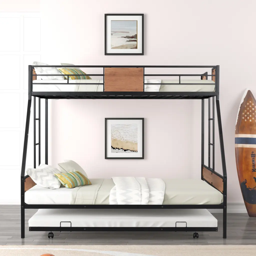 Metal Twin Over Full Bunk Bed Trundle Heavy Duty Robust Metal Noise Free rnb