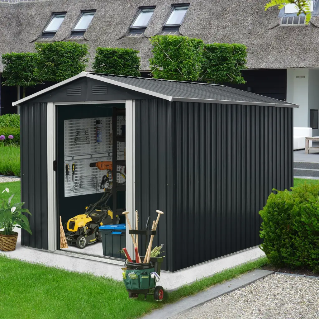 8Ft X 10Ft Outdoor Metal Storage Shed Floor Base Black Iron Durable Garden Shed w-540 wwc