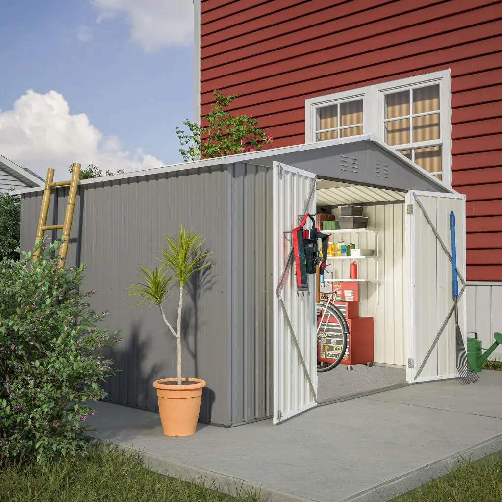 10X8 Ft Outdoor Storage Shed All Weather Metal Shed Lockable Door w2505
