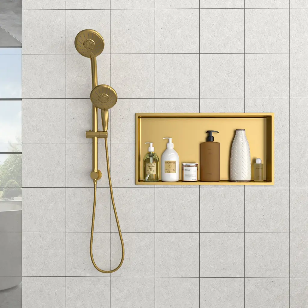 25 X 13 Inch Stainless Steel Shower Niche Gold Waterproof Bathroom Shelf Shower Organizer lordear