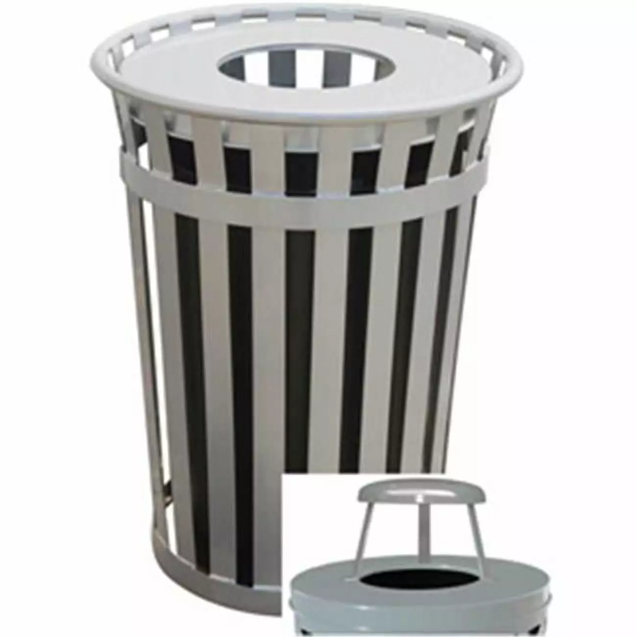 Witt Industries M3601-RC-SLV Oakley 36 Gallon Slatted Steel Receptacle Raincap Top- Silver