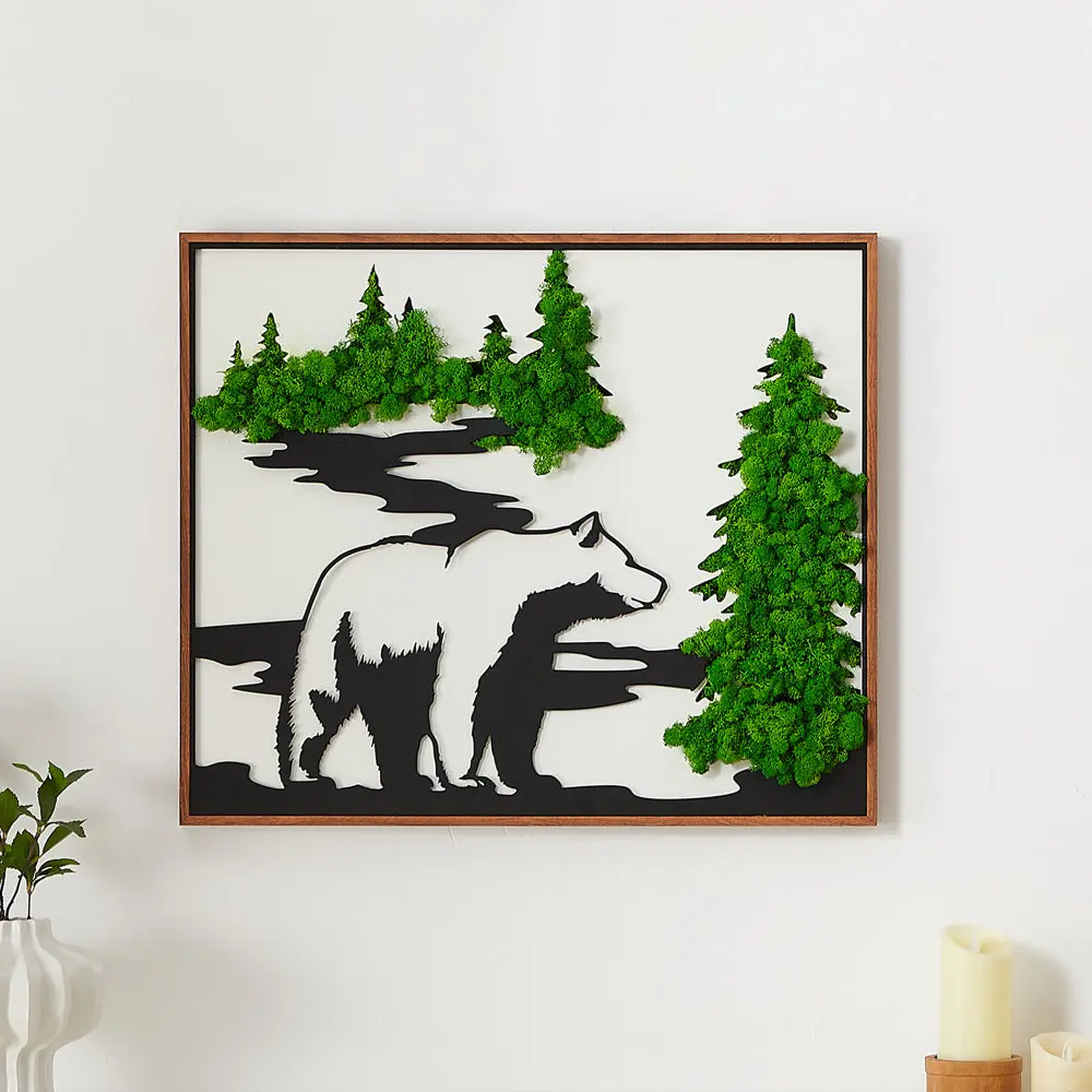 Bear Metal Art Moss Wall Decor Green Iron Home and Office rnb