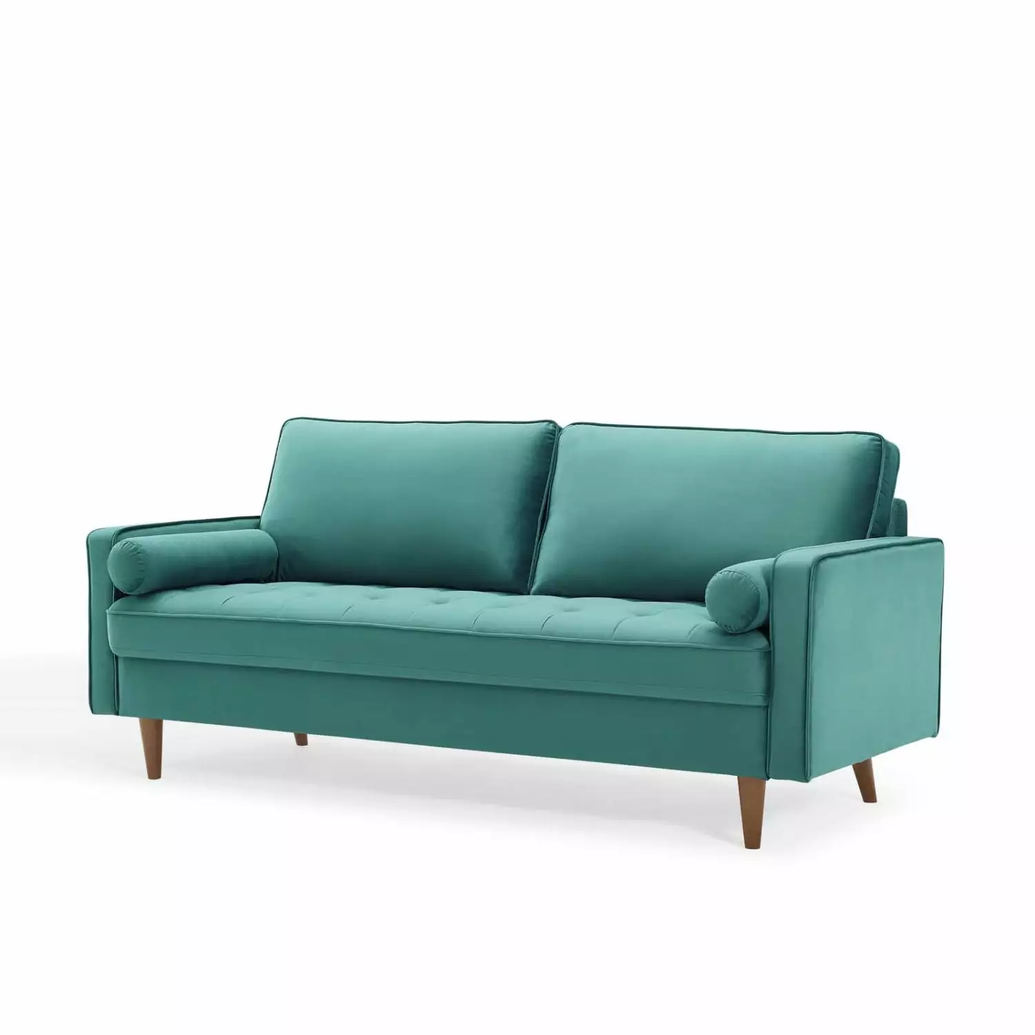 Teal Blue Velvet Sofa Couch - Mid Century Modern Living Room Lounge Cafe Lobby Furniture