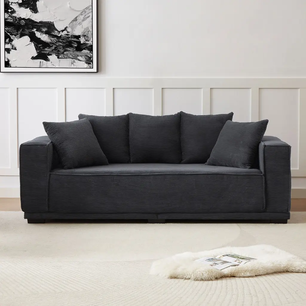 88.97 Inch Mid Century Modern Upholstered Sofa 5 Matching Toss Pillows justone interior