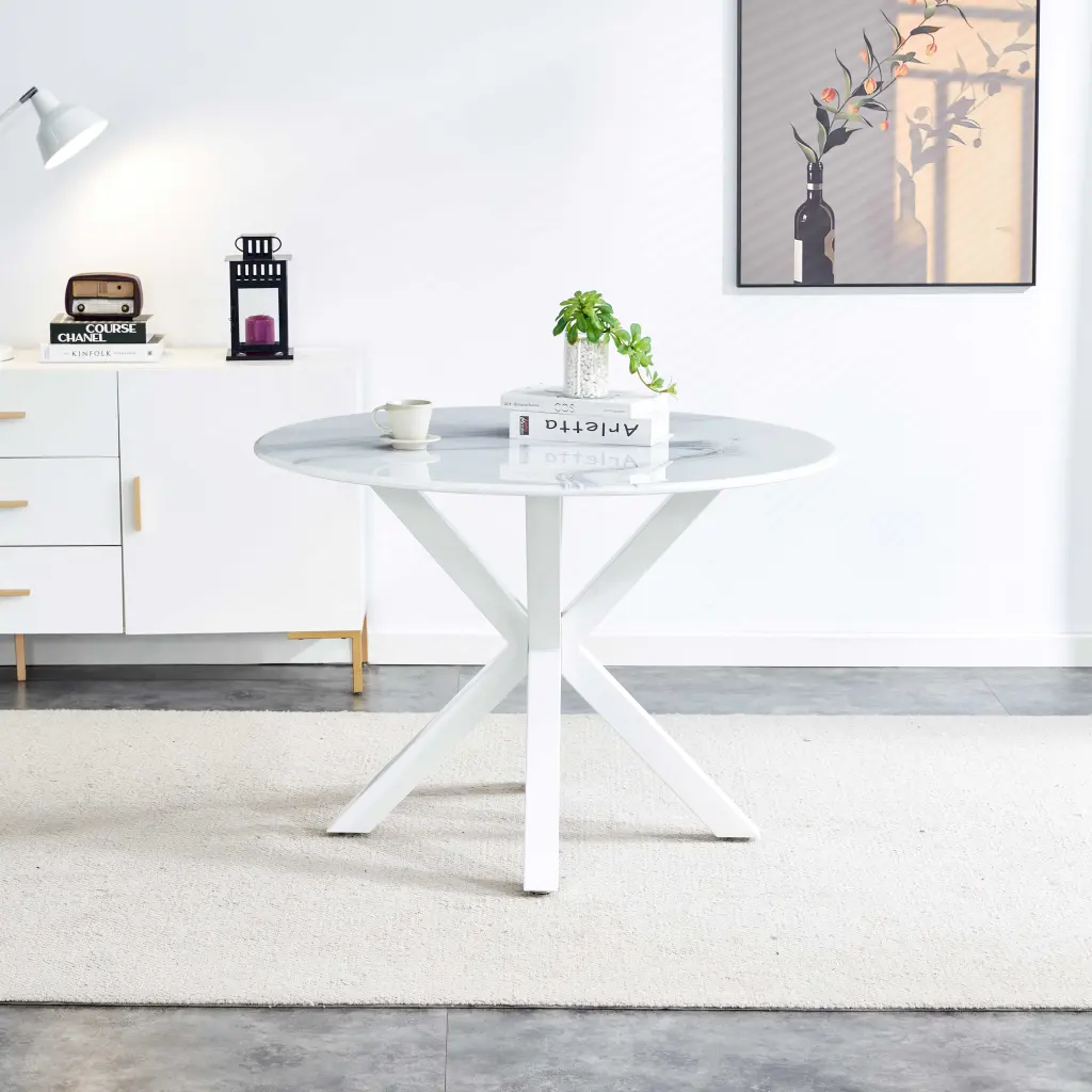 42.1 Inch White Cross Leg Mid Century Dining Table 4-6 People rnb