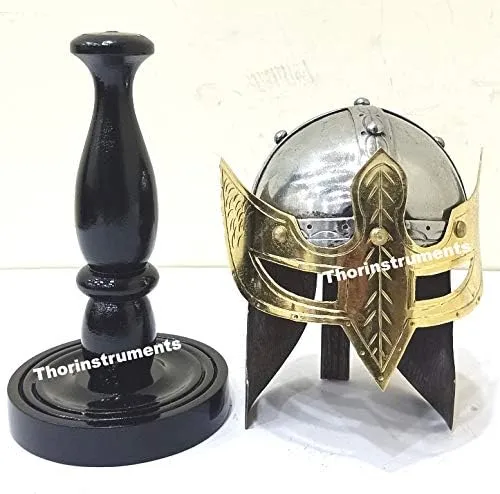 THOR INSTRUMENTS Medieval Functional Mini Mask Viking Helmet Decorative Armor On Stand Rustic Vintage Home Decor Gifts