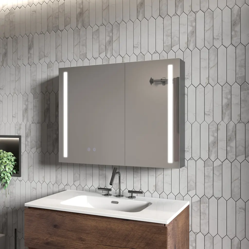 34 W X 26 H Modern Wall Mounted LED Frontlit Bathroom Mirror Cabinet abay home