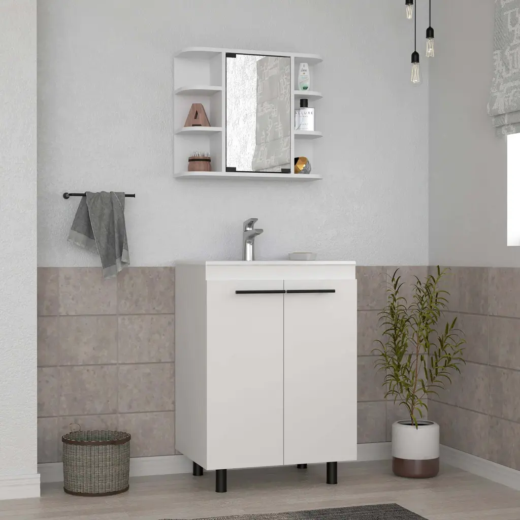 White 2 Piece Bathroom Set Mirror Included 18 to 23 Inch 32 to 35 Inch Modern furniture max