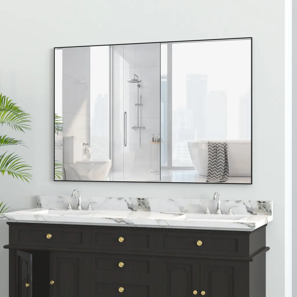 48X32 Oversized Modern Rectangle Bathroom Mirror Black Frame beautme
