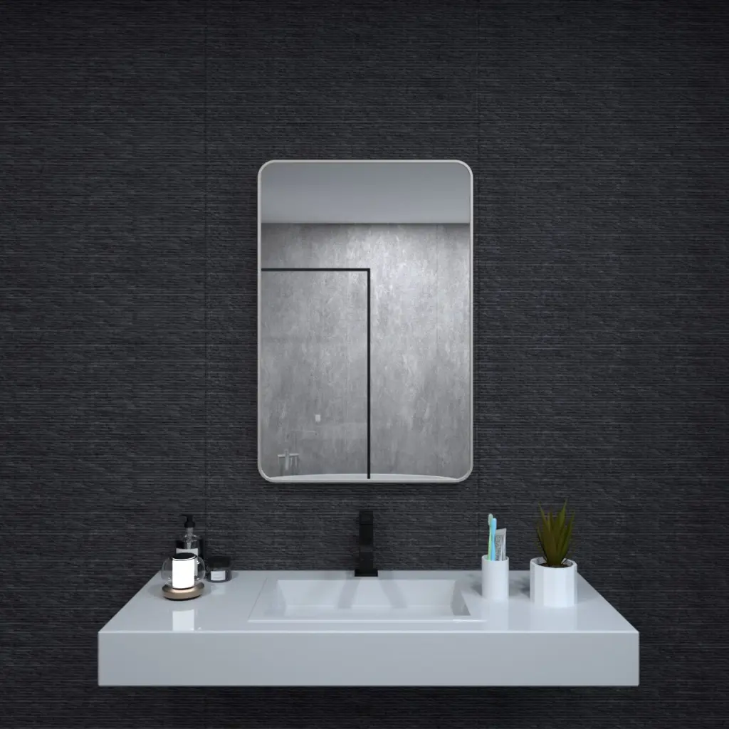 24X36 Aluminum Framed Rounded Rectangle Bathroom Wall Mirror Brushed foca us