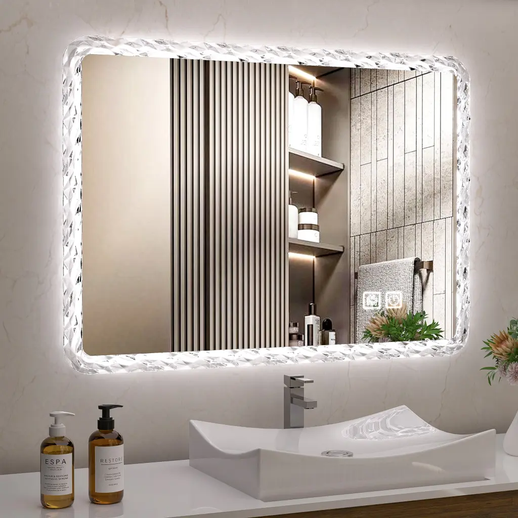 38.5X25 Inches Bathroom Mirror LED Lights Anti Fog Intelligent Mirror furniture specialist