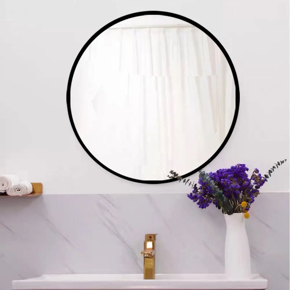 28 Inch Black Round Tempered Wall Mirror Bathroom Decor love flying