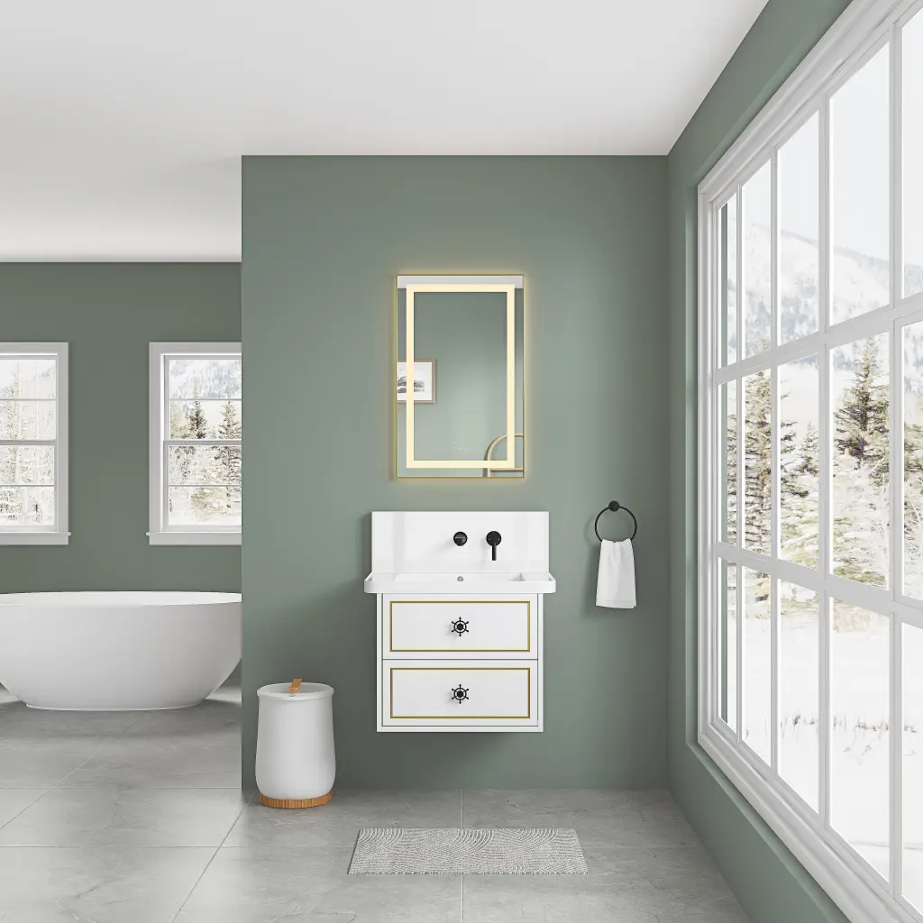40x24 Inch Framed Dimmable Bathroom Vanity Mirror Wall Mount rnb