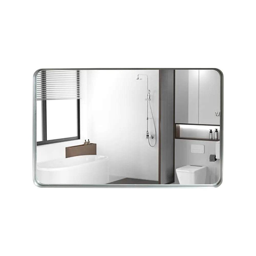 40X30Inch Brushed Silver Rounded Corner Rectangle Bathroom Mirror Vanity Wall Mount rnb