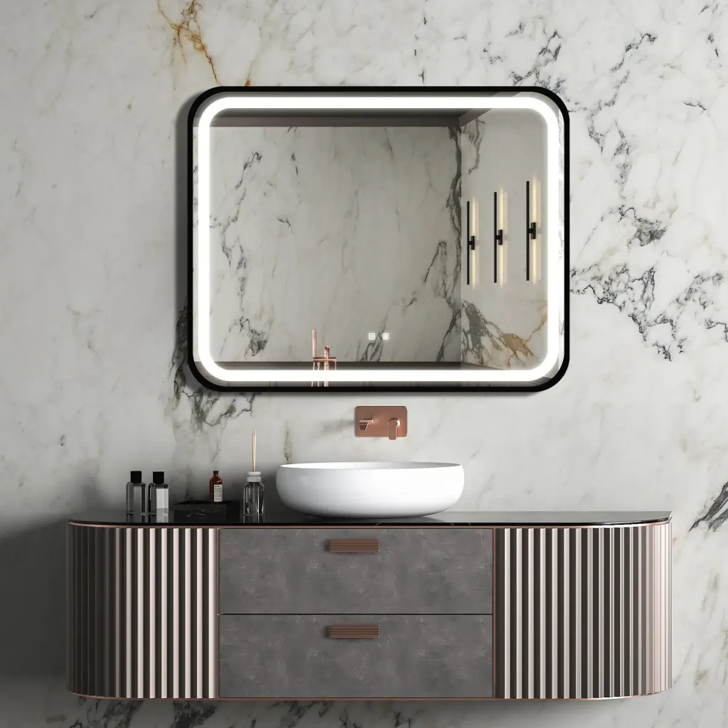 40X32 Inch Bathroom LED Classy Vanity Mirror High Lumen Black Metal Frame rnb