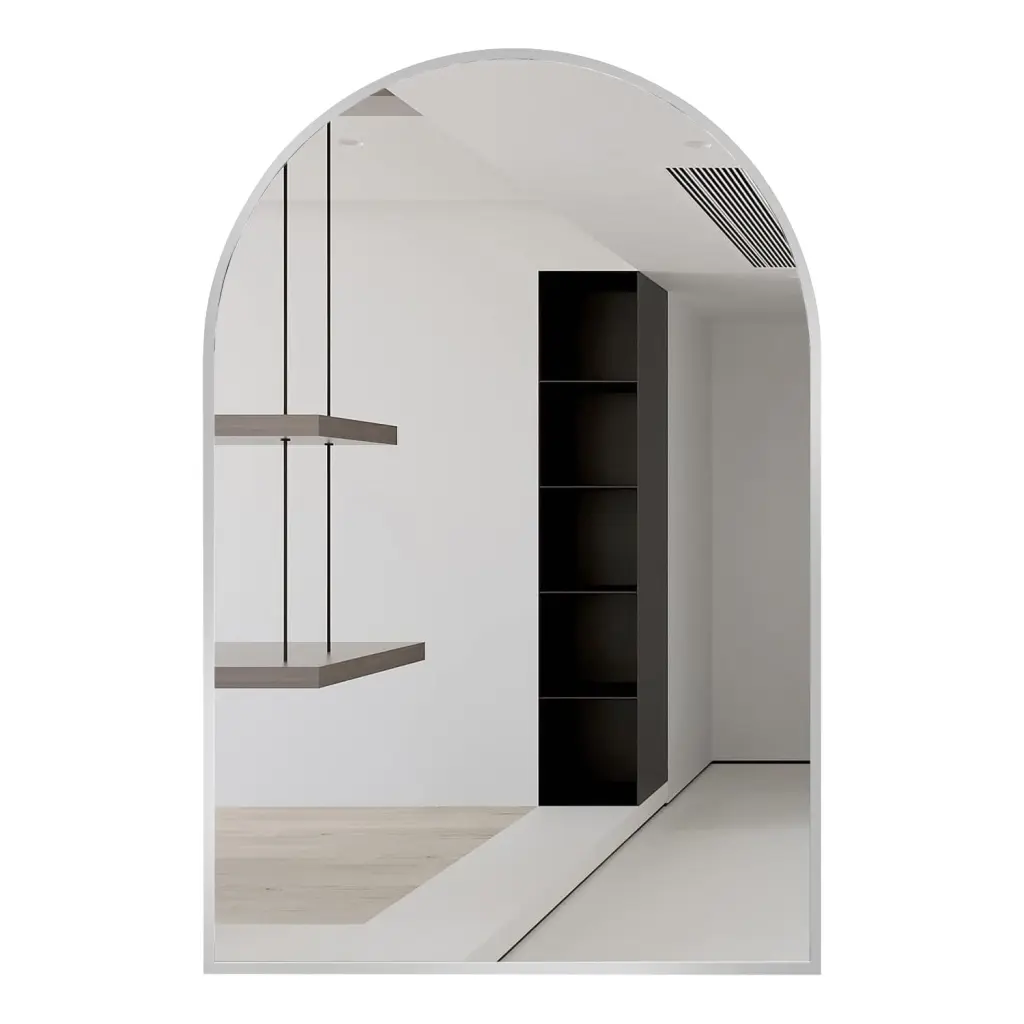 Silver 24X32 Inch Metal Arch Bathroom Mirror Timeless MDF Glass sdkoa
