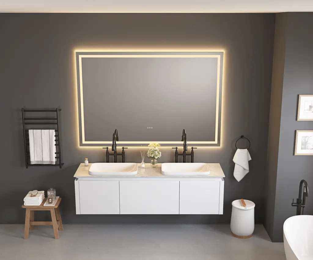 72In W X 48In H Oversized Rectangular Black Framed LED Mirror w1272-deen