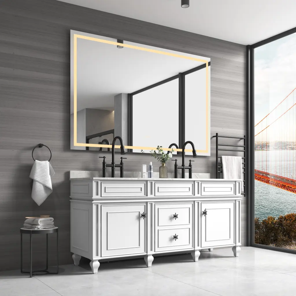 55x30 Inch LED Bathroom Mirror Front And Backlight Large Dimmable w928 dongtu group