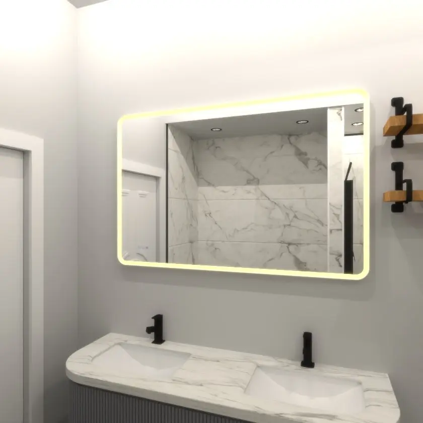 Bathroom LED Mirror Matte White Iron Framed Illuminated Mirror x4bath