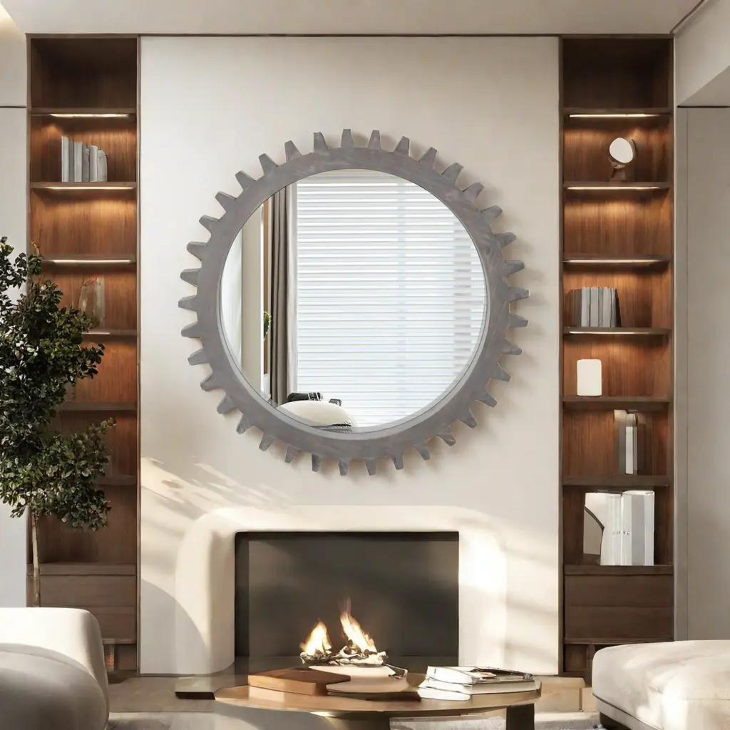 Vintage 42 X 42 Wood Round Hanging Gear Influence Heavy Decorative Wall Mirror zrun furniture