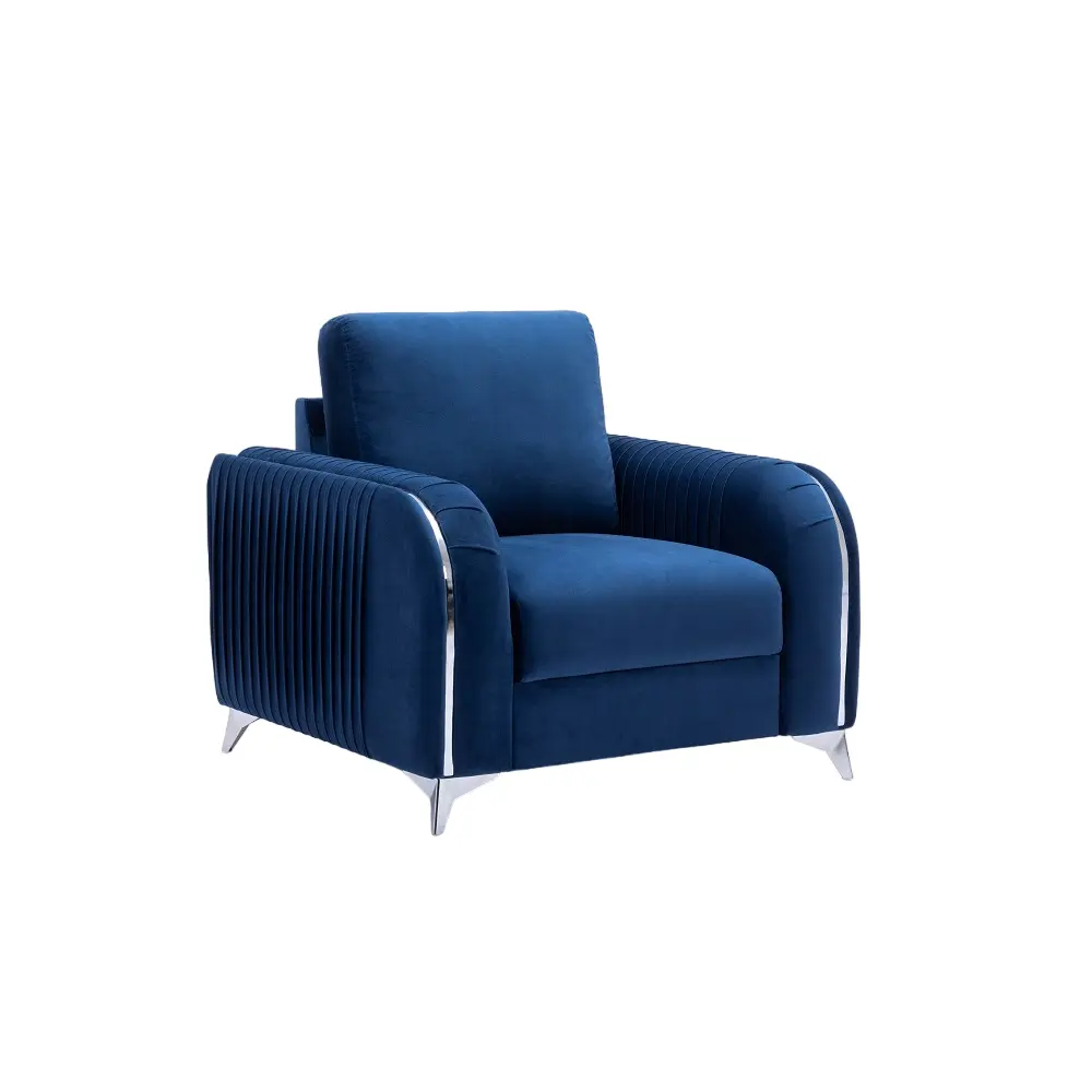 Blue Accent Chair Metal Legs And Chrome Trim Accents Modern Primary Chair furniture max