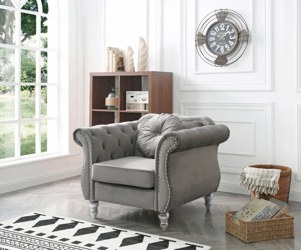 Hollywood G0660A C Chair Dark Gray Foam Velvet Modern Accent Chair glory furniture