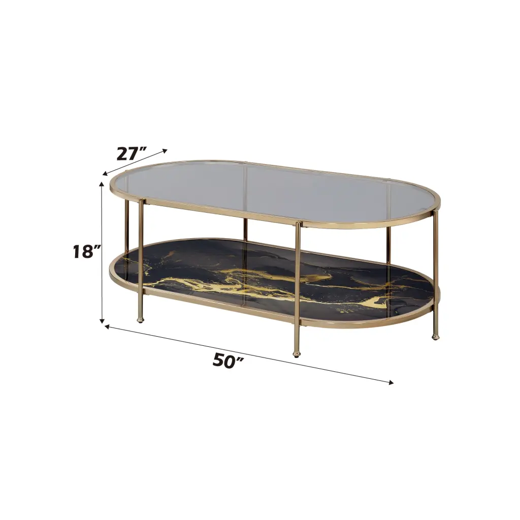 Fiorella Coffee Table Glass Black Marble Paint & Gold Finish acme onsite store